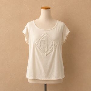 Lauren Ralph Lauren Womens XL Cream Sequined Monogram Logo Tee Preppy Chic Top